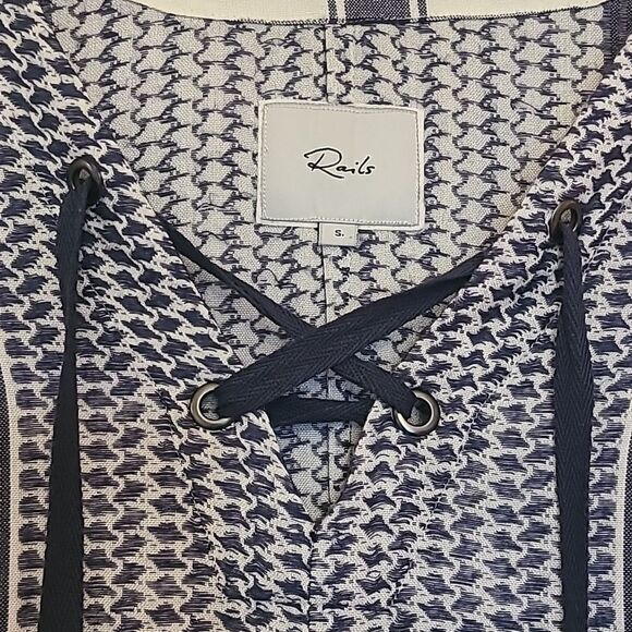 Rails x Anthropologie LILY YARN-DYED Jacquard Blue & White Plaid Top Size S - Picture 5 of 15